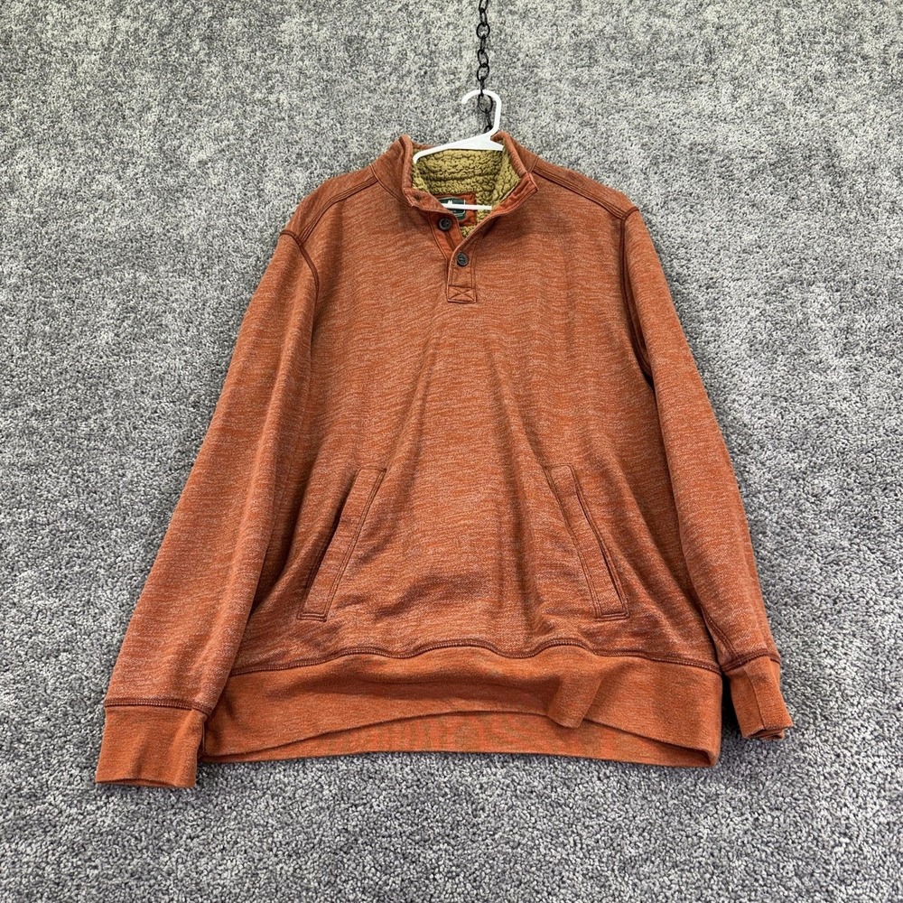 G.H. Bass Sherpa Collar Sweatshirt Mens XL Orange Knit Pullover Mock Neck